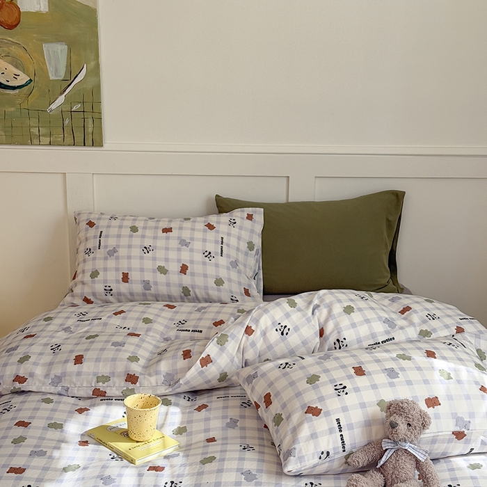 91家纺网 家纺一手货源 找家纺 2025新品全棉A类双层纱卡通风系列四件套 蛙蛙熊