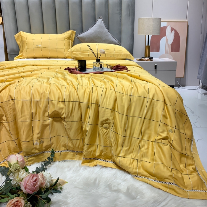 91家纺网 家纺一手货源 找家纺 棉生活家纺 2025新款春夏莫代尔天丝夏被 卡洛特-黄