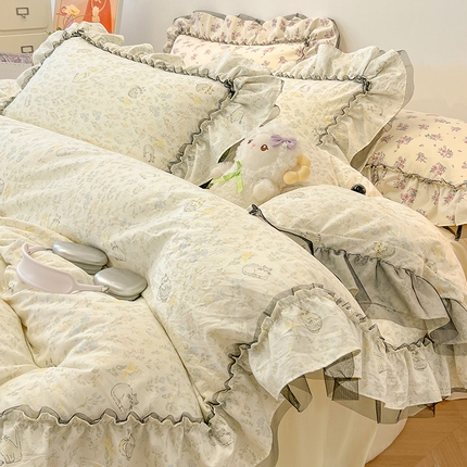 91家纺网 家纺一手货源 找家纺 （总）眠帛家居 2025新款A类皱皱纱蕾丝花边四件套