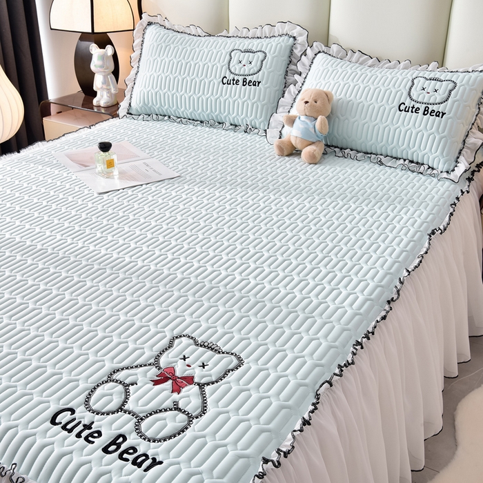 91家纺网 家纺一手货源 找家纺 炫拼家纺 2025新款coco熊床裙款乳胶凉席 coco熊-冰雪蓝