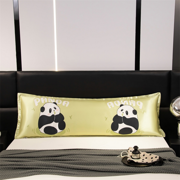 91家纺网 家纺一手货源 找家纺 梦舒羽 2025新款可水洗冰丝双人枕套凉爽情侣枕头套枕芯套 快乐熊猫