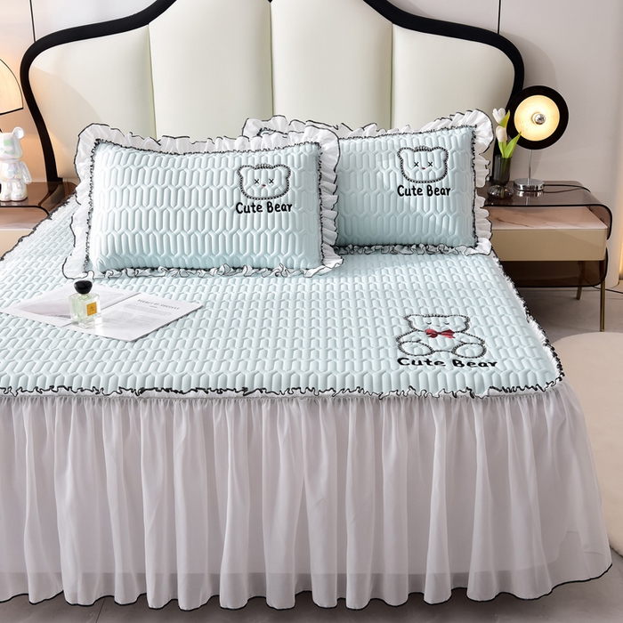 91家纺网 家纺一手货源 找家纺 炫拼家纺 2025新款coco熊床裙款乳胶凉席 coco熊-冰雪蓝