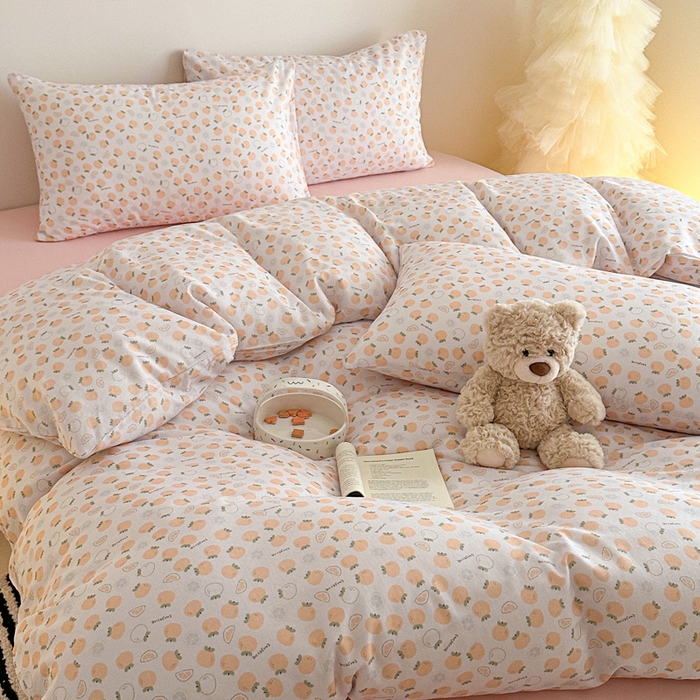 91家纺网 家纺一手货源 找家纺 塞纳 2026新款.全棉有氧双层纱四件套-场景二-大橘大利-桔