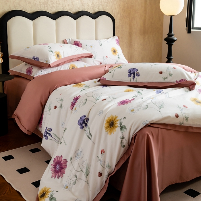 91家纺网 家纺一手货源 找家纺 金奇达2025新款【曼妙庄园】-轻氧水光天丝棉四件套（标准号全网控价（折后券后）不低于268） 知夏粉