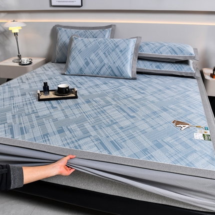 小牛席业 2025新款简单生活-清凉冰丝席系列（床笠款）凉席藤席冰藤双面席冰丝席竹席凉席空调席草席三件套 蓝色