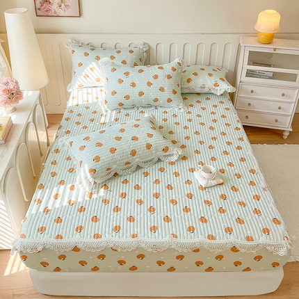 麒豆豆 2025新款天丝印花床笠 甜橙