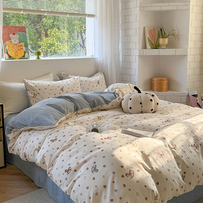 91家纺网 家纺一手货源 找家纺 2025新款全棉有氧双层纱四件套-卡通系列 梦幻木马