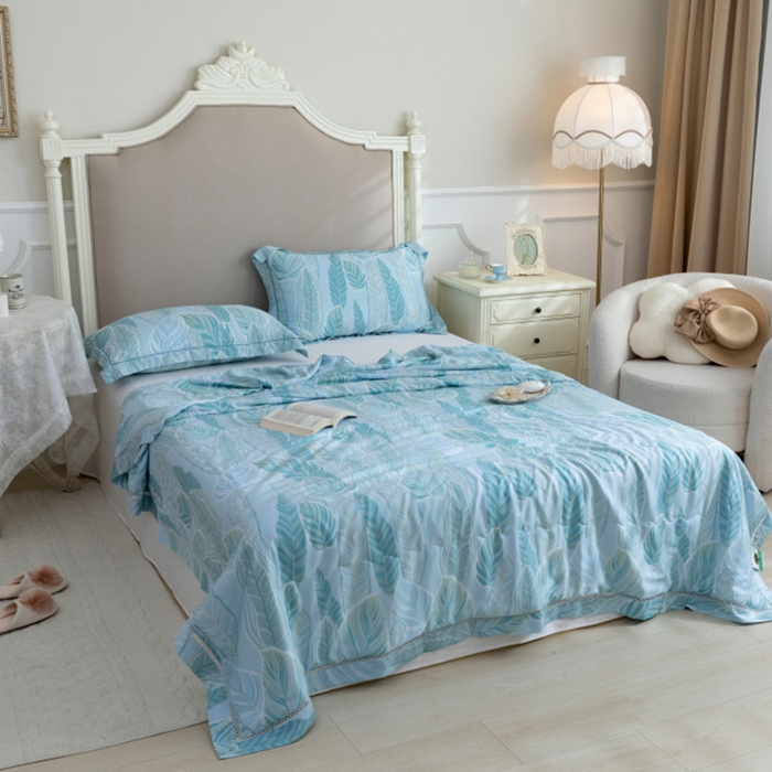 91家纺网 家纺一手货源 找家纺 棉生活家纺 2025新款春夏莫代尔天丝夏被 叶语绿