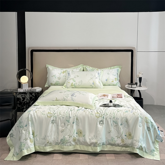 91家纺网 家纺一手货源 找家纺 笙意家纺 2025新款水洗冰丝数码印花拼角宽边夏被 奈雪之春