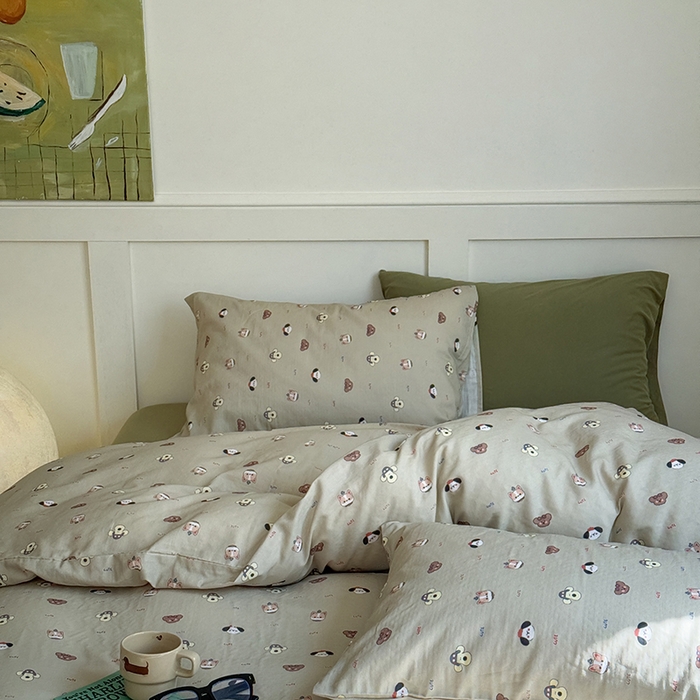 91家纺网 家纺一手货源 找家纺 2025新品全棉A类双层纱卡通风系列四件套 嬉皮狗