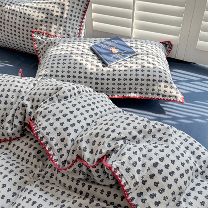 91家纺网 家纺一手货源 找家纺 金丝鸟家纺 2025新款全棉双层纱贝壳边四件套花卉系列 吉祥