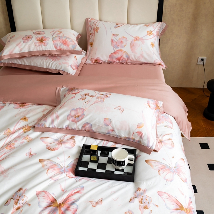 91家纺网 家纺一手货源 找家纺 金奇达2025新款【曼妙庄园】-轻氧水光天丝棉四件套（标准号全网控价（折后券后）不低于268） 忆蝶