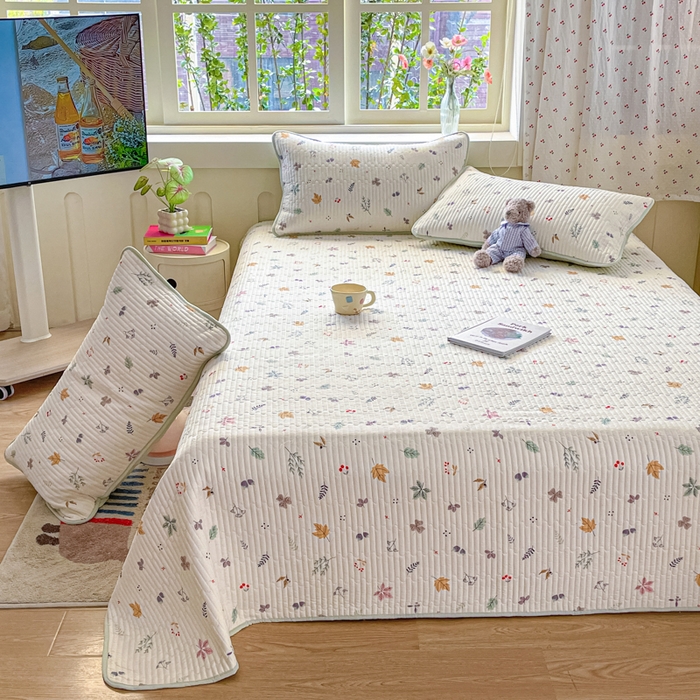 91家纺网 家纺一手货源 找家纺 857家居 2025新款针织双层纱床盖三件套 麦穗