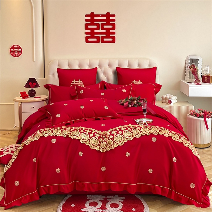 91家纺网 家纺一手货源 找家纺 甜咪咪婚庆 2025新款纯棉全棉面料刺绣结婚 婚庆 四件套 多件套  小红书推荐热款 爱的港湾