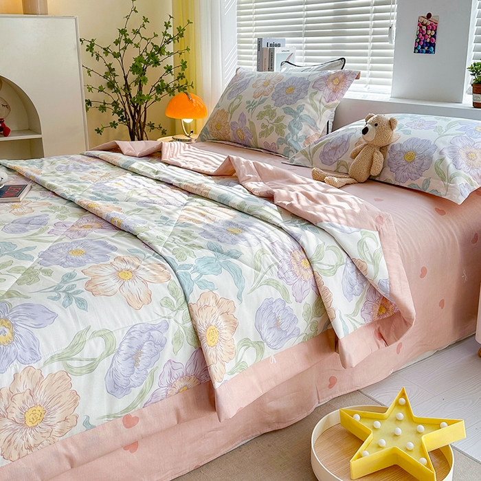 91家纺网 家纺一手货源 找家纺 欧夏家纺 2025新款里外全棉印花夏被100%新疆棉花 向日葵