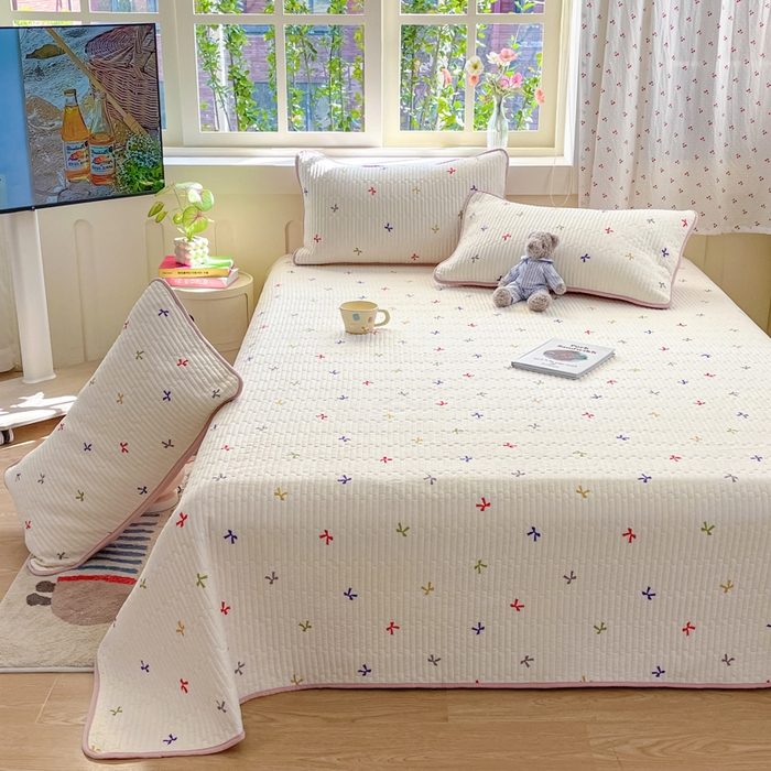 91家纺网 家纺一手货源 找家纺 （总）857家居 2025新款针织双层纱床盖三件套