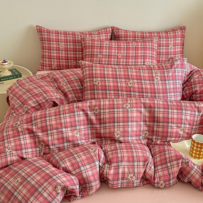 91家纺网 家纺一手货源 找家纺 塞纳 2026新款.全棉有氧双层纱四件套-场景二-禧可-红