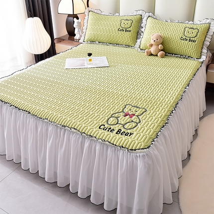 炫拼家纺 2025新款coco熊床裙款乳胶凉席 coco熊-仙草绿