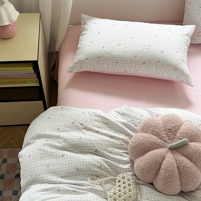 91家纺网 家纺一手货源 找家纺 2025新款全棉有氧双层纱四件套-卡通系列 甜宠修狗