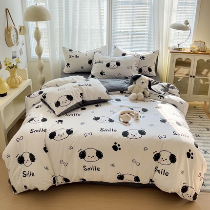 悦织湾家纺2025新款高克重卡通水洗棉印花四件套学生宿舍单双人床上用品三四件套 卡通-萌宠