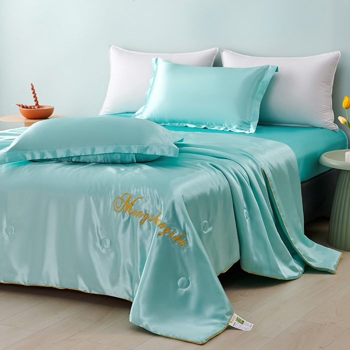 91家纺网 家纺一手货源 找家纺 梦尚舒 2025新款水洗真丝夏被冰丝空调被夏凉被子 水蓝-天丝夏被