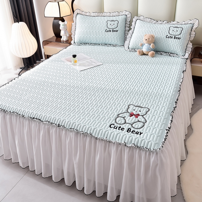 91家纺网 家纺一手货源 找家纺 炫拼家纺 2025新款coco熊床裙款乳胶凉席 coco熊-冰雪蓝