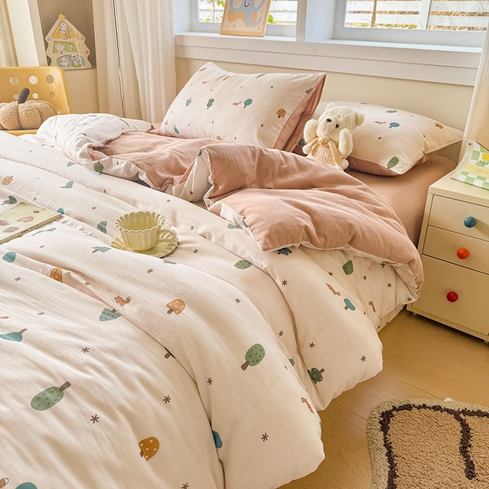 91家纺网 家纺一手货源 找家纺 2025新款40s全棉双层纱圆角吊边款四件套乐童-咖