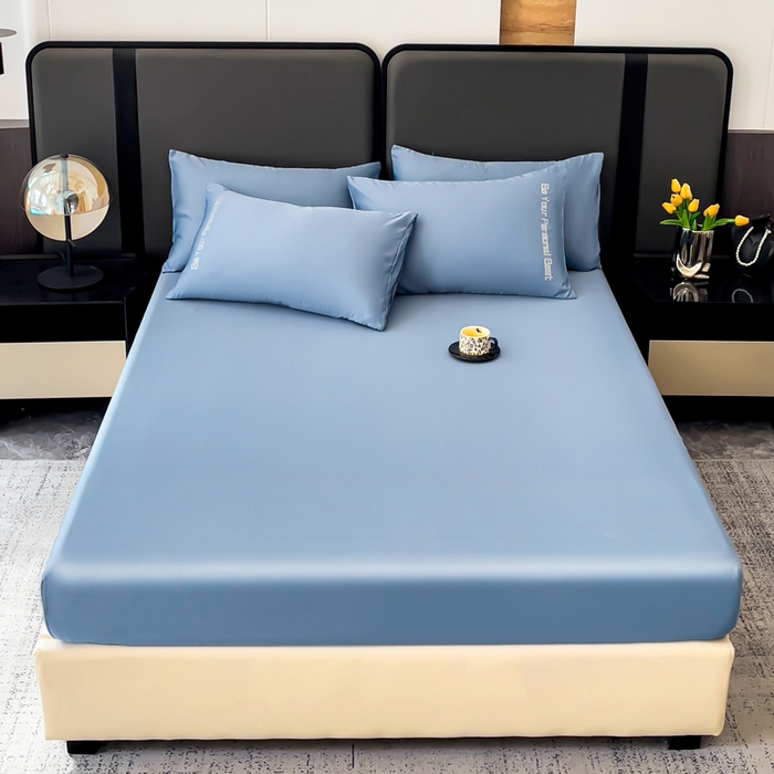 91家纺网 家纺一手货源 找家纺 纽缦家纺 2025新款纯色提花冰丝系列床笠单件-单床笠 水光蓝