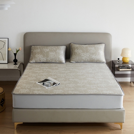 千朵森 2025新款冰岛冰感丝床笠款凉席三件套-风格一 冰岛-浅茶杏