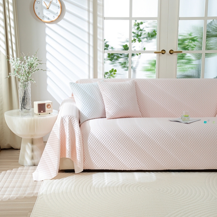 91家纺网 家纺一手货源 找家纺 沐沐 2026新款冰豆豆沙发巾 少女粉