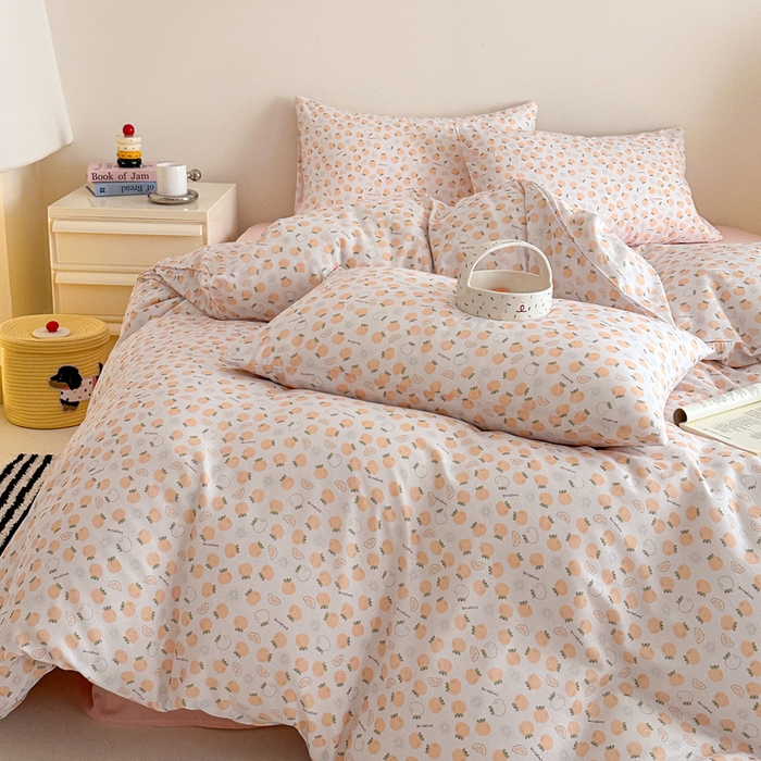 91家纺网 家纺一手货源 找家纺 塞纳 2026新款.全棉有氧双层纱四件套-场景二-大橘大利-桔