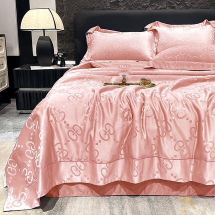 经年 2025年水洗真丝冰丝天丝提花夏被四件套 洛克系列 洛克-粉玉夏被