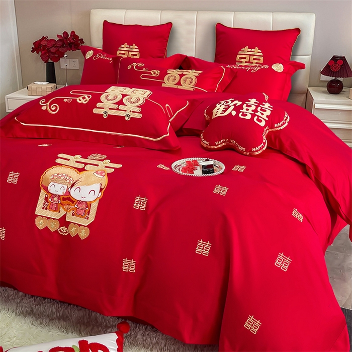 91家纺网 家纺一手货源 找家纺 甜咪咪婚庆 2025新款纯棉全棉面料刺绣结婚 婚庆 四件套 多件套  小红书推荐热款 喜多多