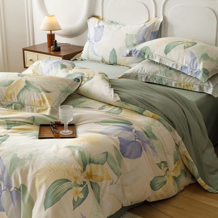 91家纺网 家纺一手货源 找家纺 金奇达2025新款【休闲午后】-轻氧水光莱赛尔四件套（标准号全网控价（折后券后）不低于258） 花悦吟兰