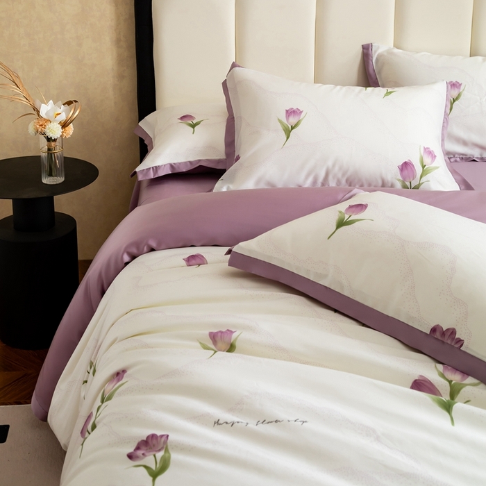 91家纺网 家纺一手货源 找家纺 金奇达2025新款【曼妙庄园】-轻氧水光天丝棉四件套（标准号全网控价（折后券后）不低于268） 玫瑰花语-魅紫