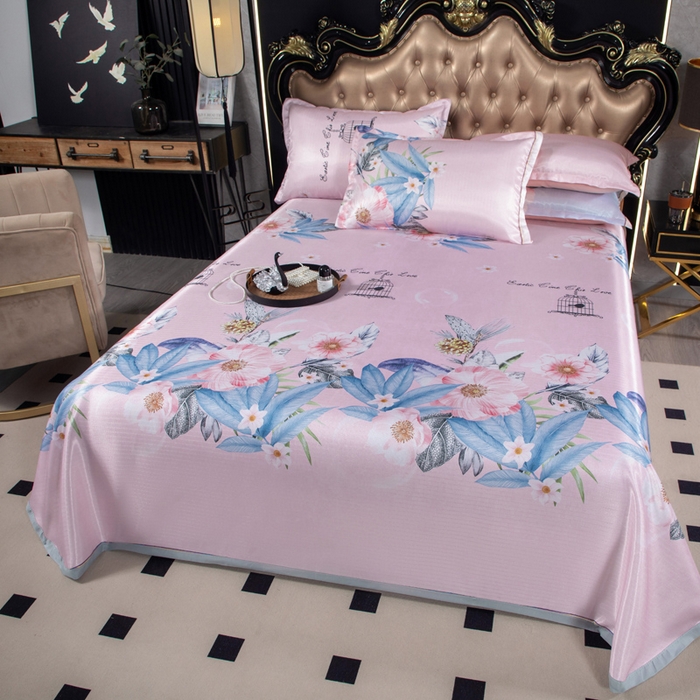 91家纺网 家纺一手货源 找家纺 肖恩毯业 2025新款印花斜纹冰丝席三件套 雏菊满野