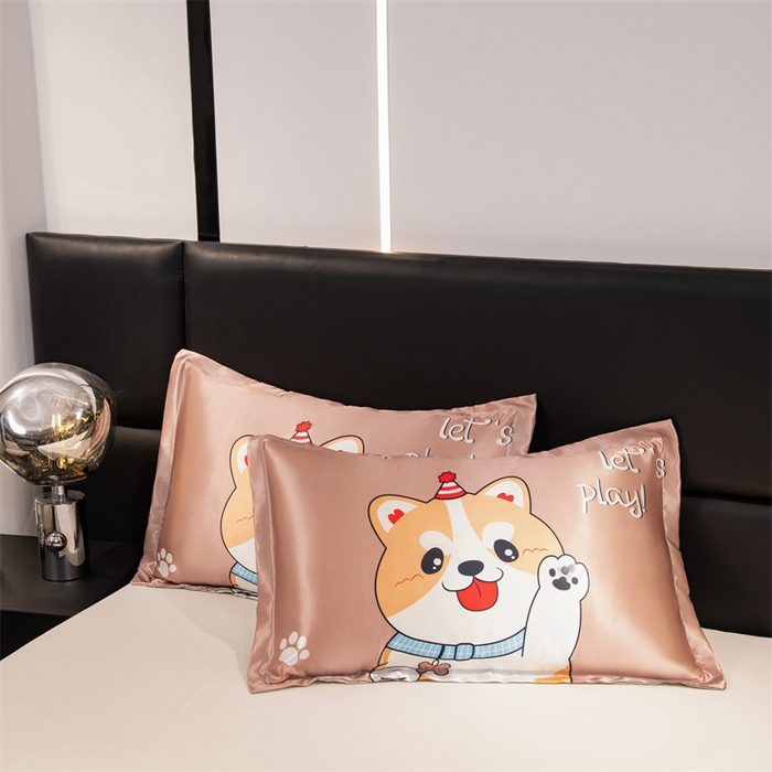 91家纺网 家纺一手货源 找家纺 圣比熊 2025新款可水洗冰丝卡通枕套宿舍48x74cm单人凉爽枕头套 可爱汪