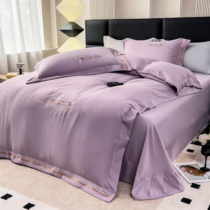 91家纺网 家纺一手货源 找家纺 （总）曲之慕 2025新品四季款高端刺绣四件套简约可水洗轻奢纯色刺绣四件套--蒂尔