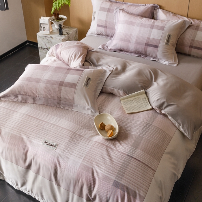 91家纺网 家纺一手货源 找家纺 金奇达2025新款【洛米奥】-轻氧水光天丝棉四件套（标准号全网控价（折后券后）不低于288元） 洛米奥-豆沙