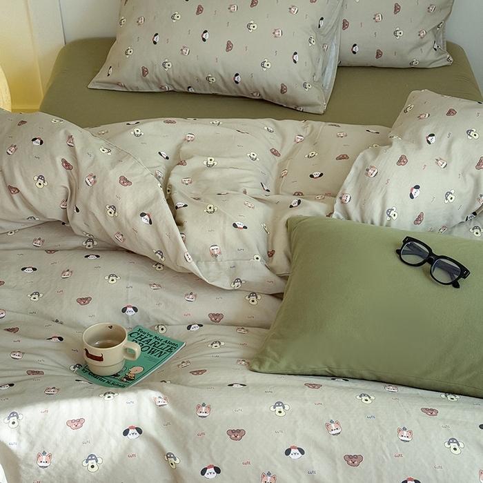 91家纺网 家纺一手货源 找家纺 2025新品全棉A类双层纱卡通风系列四件套 嬉皮狗