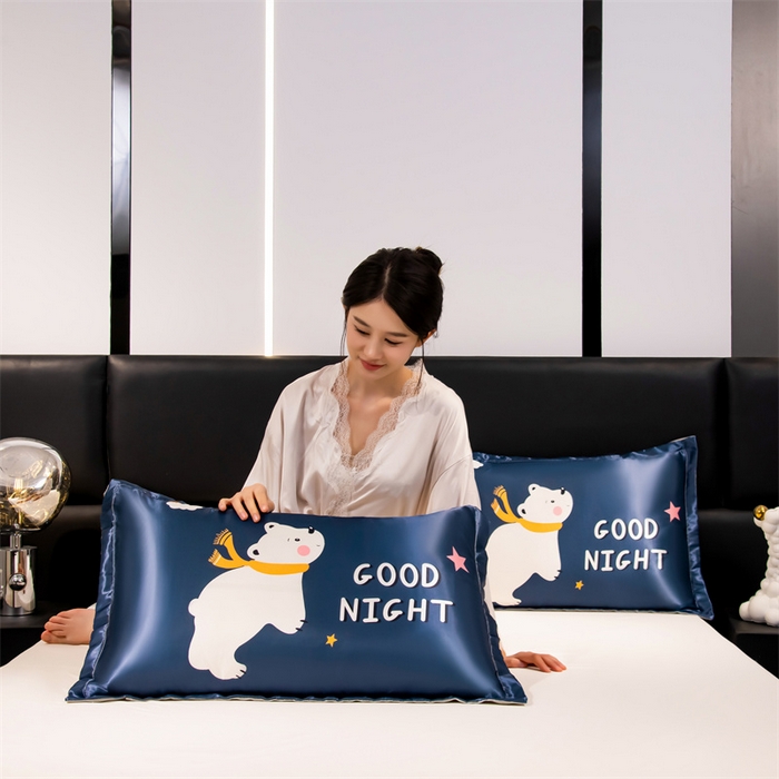 91家纺网 家纺一手货源 找家纺 梦舒羽 2025新款可水洗冰丝卡通枕套宿舍48x74cm单人凉爽枕头套 北极熊