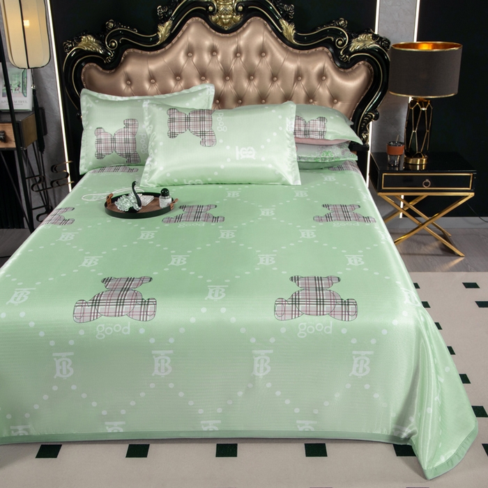 91家纺网 家纺一手货源 找家纺 肖恩毯业 2025新款印花斜纹冰丝席三件套 薄荷清晨