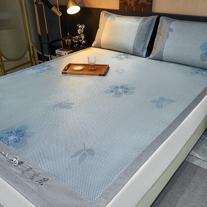 91家纺网 家纺一手货源 找家纺 青雅席业 2025新款3D复合提花清凉冰藤席-花语系列 花语-香槟