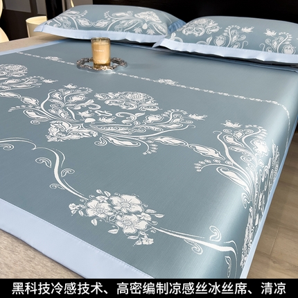 91家纺网 家纺一手货源 找家纺 孩子王家纺 2025新款轻柔丝凉席冰丝席-晓春烂漫系列 床席款-晓春烂漫-幽蓝