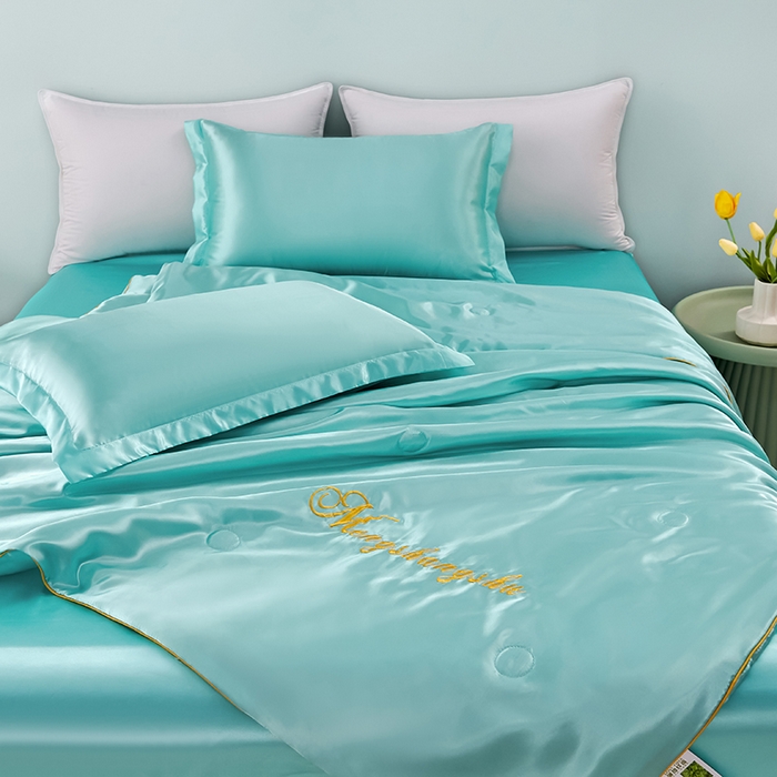 91家纺网 家纺一手货源 找家纺 梦尚舒 2025新款水洗真丝夏被冰丝空调被夏凉被子 水蓝-天丝夏被