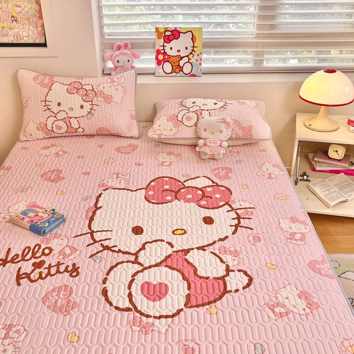 91家纺网 家纺一手货源 找家纺 金爱家 2025新款正版三丽鸥凉感乳胶凉席 爱心kt