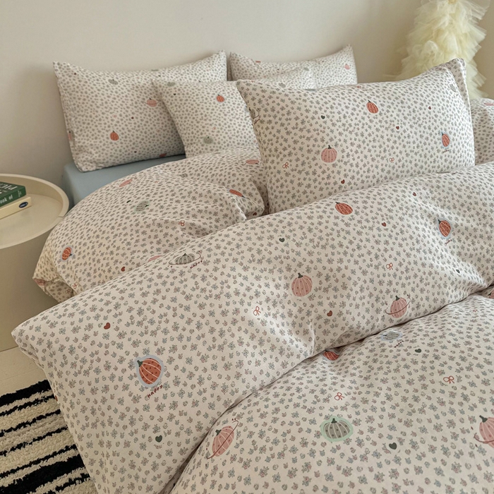 91家纺网 家纺一手货源 找家纺 塞纳 2026新款.全棉有氧双层纱四件套-场景二-南瓜派对-黄