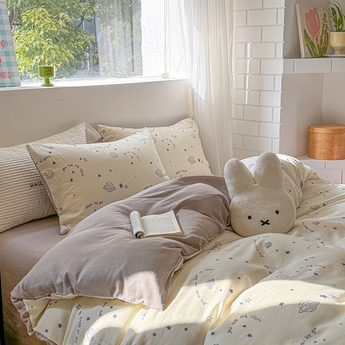 91家纺网 家纺一手货源 找家纺 2025新款全棉有氧双层纱四件套-卡通系列 星际