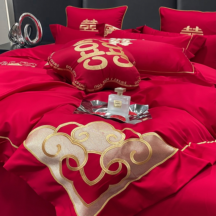 91家纺网 家纺一手货源 找家纺 甜咪咪婚庆 2025新款纯棉全棉面料刺绣结婚 婚庆 四件套 多件套  小红书推荐热款 大喜之日