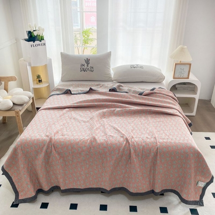 萌飞 2025新款a类全棉三层纱多功能毛巾被盖毯床单夏被空调被 风车粉